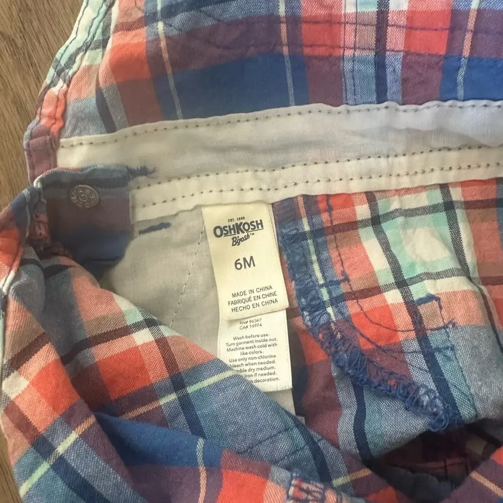 OshKosh B'gosh Colorful Plaid‎ Infant Overalls, Blue, White, Red, Patriotic, 6m